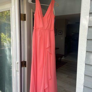 David's Bridal V-Neck Tank Chiffon Cascade Bridesmaid Dress Size 4 Color Coral